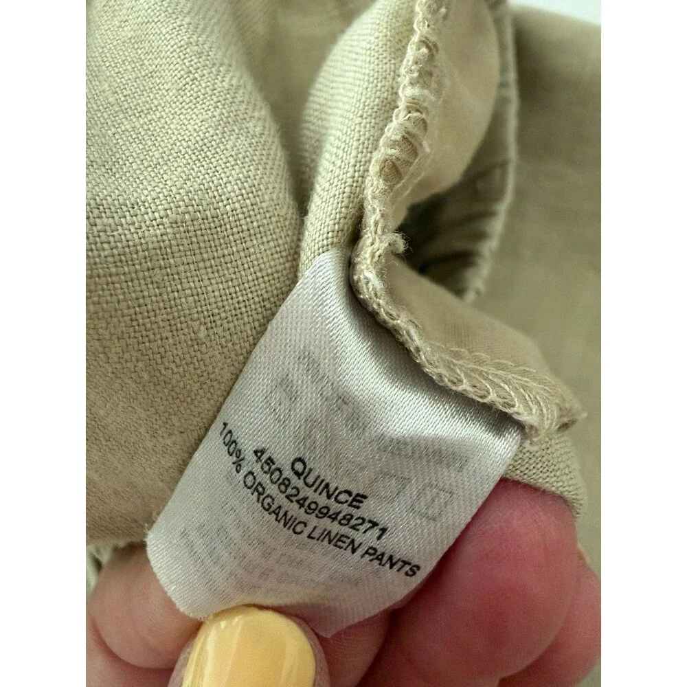Quince Pants Womens Medium Beige 100% Linen Pull On Elastic Waist Pockets Luxury